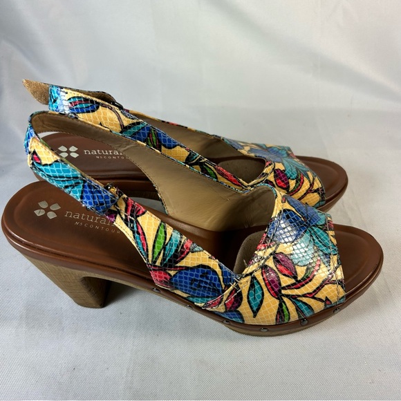 Naturalizer N5 Contour Honey Floral Slingback Open Toe Sandals Size 10 Wood Heel - Picture 4 of 8